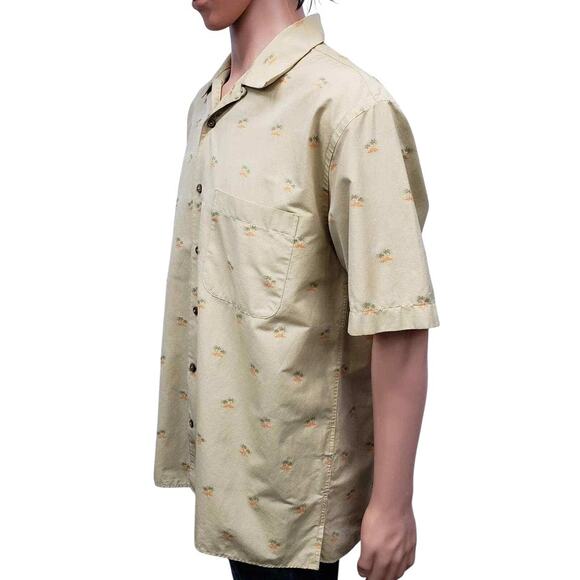 Maus & Hoffman Camp Shirt Made in Italy Men L Palm Tree Print Short Sleeve Tan - Picture 5 of 12